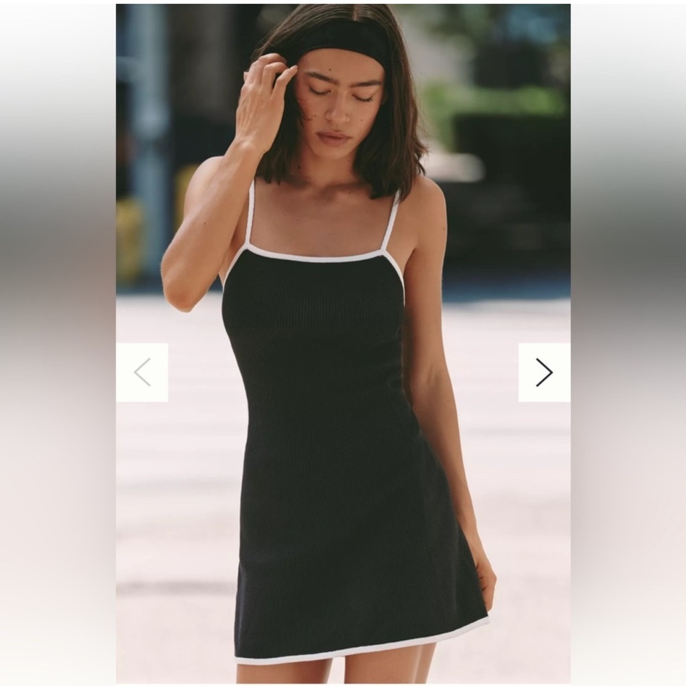 Anthropologie Daily Practice Square-Neck Mini Dress Activewear Black Ribbed NEW